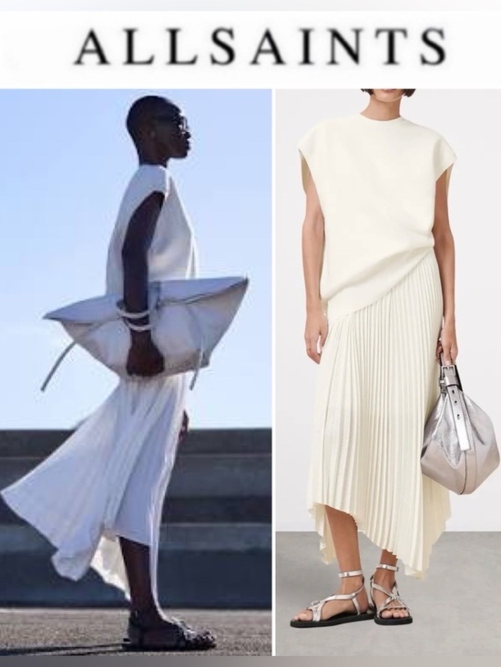 AllSaints Leia Harley 2-In-1 Midi Dress - Chalk White Asymmetrical XS NWT $399